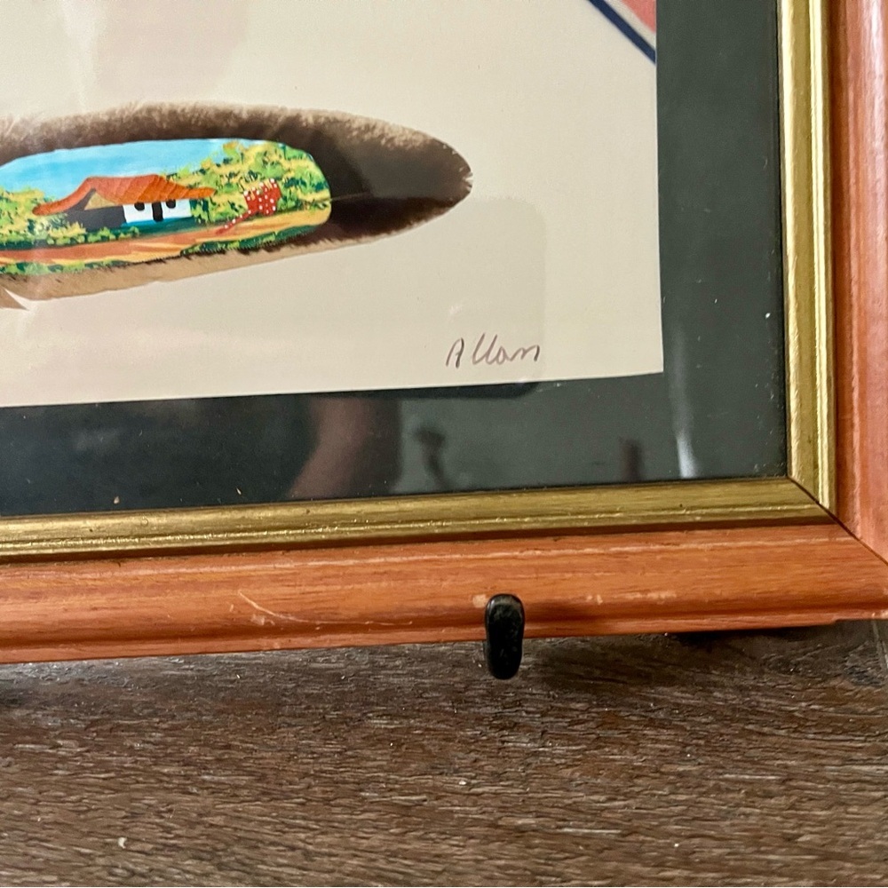 Framed Costa Rica Artwork with Wooden Frame hand painted on Bird Feather 7/13 in - Picture 3 of 11